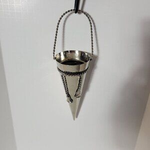 Vintage 7.5" Hanging Cone Vase with Twisted Rope Handle & Tassels